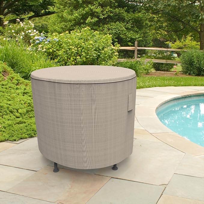 Budge English Garden Round Patio Table Cover, Waterproof & UV-Resistant Outdoor Furniture Cover, Fits Small Tables up to 36" Diameter x 28" H, Tan Tweed