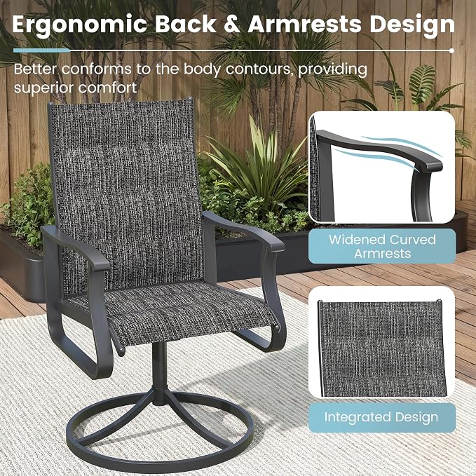 7 Pieces Patio Dining Set, Padded Patio Outdoor Furniture Set of 6 Patio Swivel Dining Chairs and Patio Spliced Rectangular Tabletop with Umbrella Hole, for Deck, Backyard, Poolside & Garden