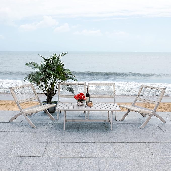 SAFAVIEH Outdoor Collection Blaze Coastal Grey Acacia Wood/Grey 5-Piece Coffee Set