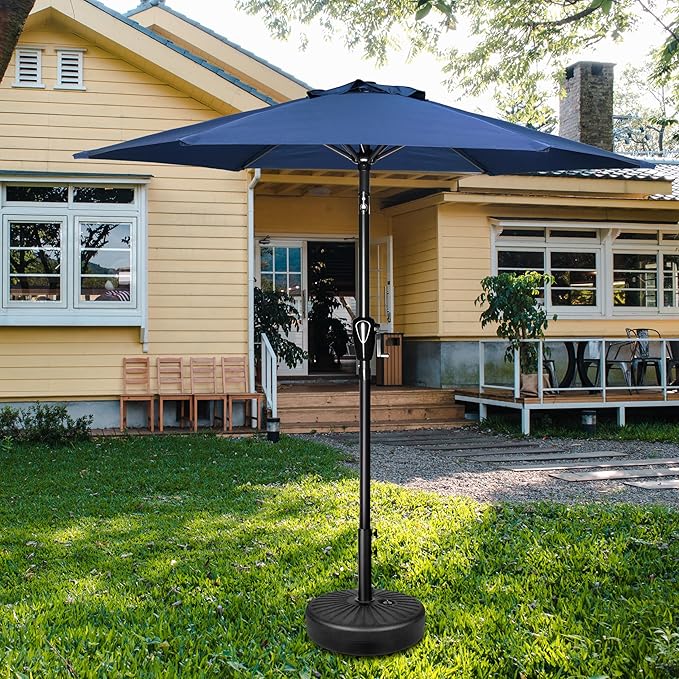 HealSmart 7.5ft Patio Umbrella with Push Button Tilt/Crank, Outdoor Table Market Yard Umbrella, 6 Sturdy Ribs for Garden, Deck, Backyard, Pool