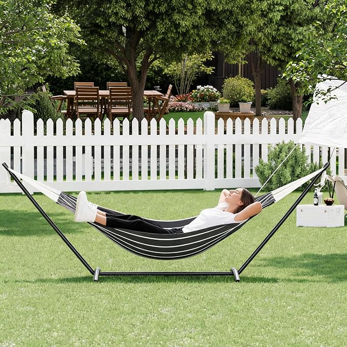 Double Hammock with Steel Stand, Hammock with Carrying Case and Space Saving Steel Stand, Brazilian-Style, 450 Lb Capacity, for Indoor Outdoor Patio Yard