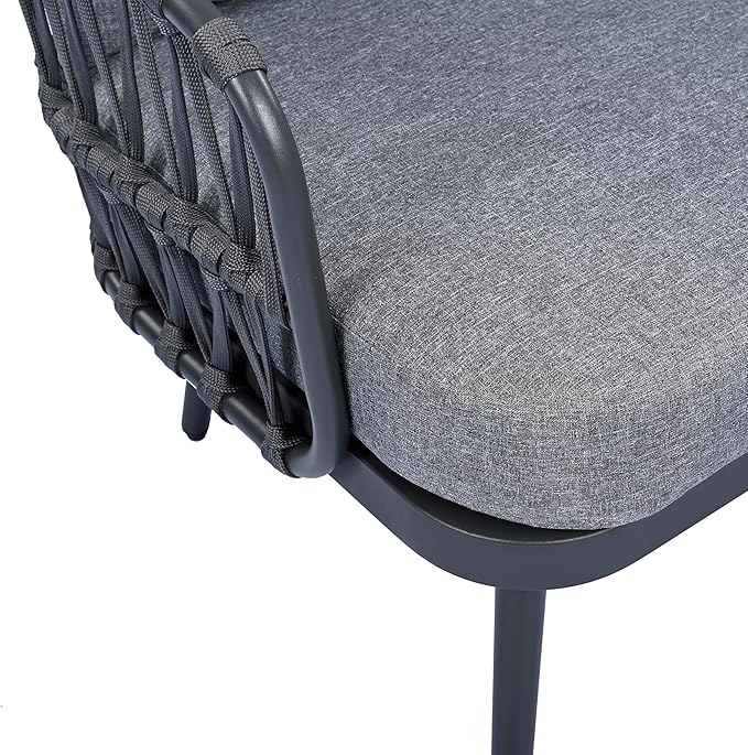 Christopher Knight Home Lena Patio Conversation Set, Two Club Chairs, Rope Woven Loveseat, Metal Frame Armchair, Rectangular Coffee Table, Outdoor Side Table and Chair Set for Backyard, Black+Gray
