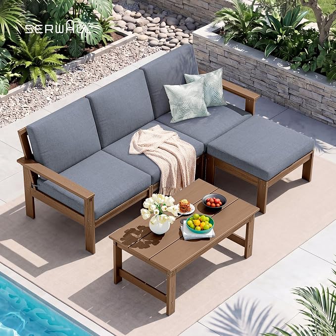 SERWALL HDPE Outdoor Ottoman with Cushions