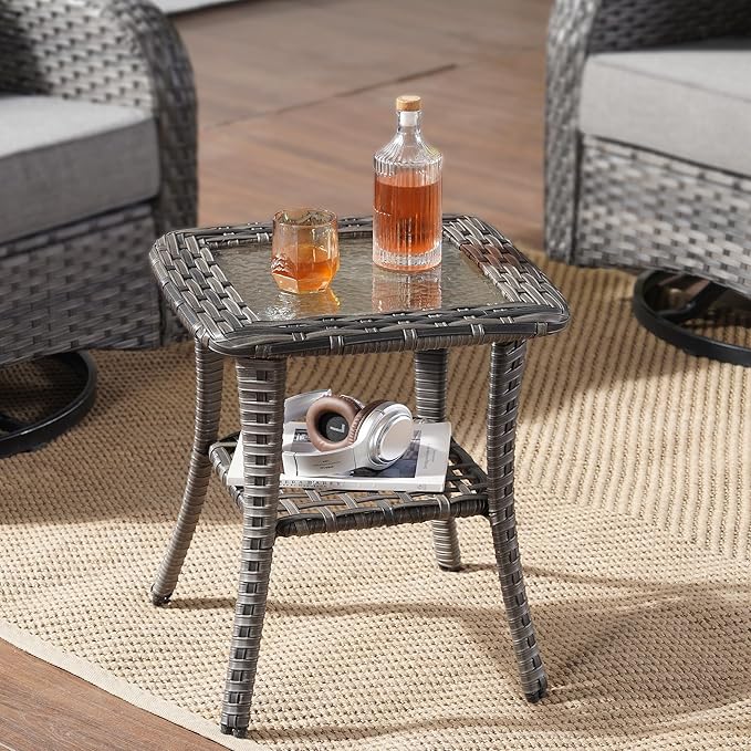 Wicker Rocking Chair Swivel Chairs - 3 Piece Rocker Glider Patio Chairs Set Rattan Rocking Chair for Outdoor Porch Deck Garden Backyard,Dark Grey