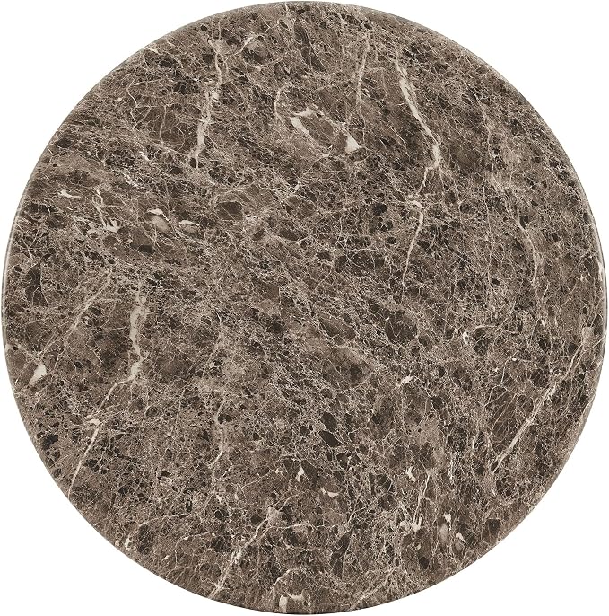 Modway Pietra Modern Sculptural Indoor/Outdoor Round Coffee Table in Dark Emperador Marble – Faux Marble Top with Three Ball Pedestal Legs – Contemporary Round Accent Table