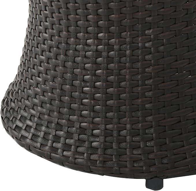 Outdoor PE Rattan Hourglass Side Table 19.75", No Assembly Wicker End Table, All-Weather Accent Table for Patio Balcony Living Room, Brown