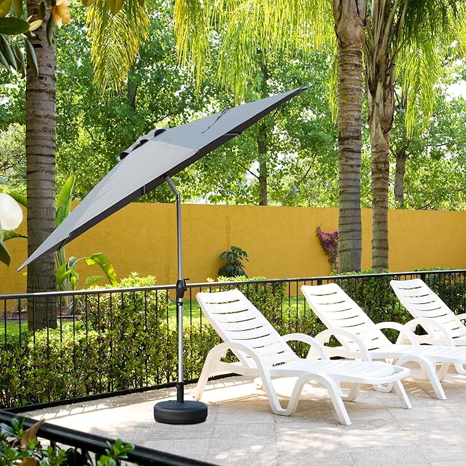 Domi 10FT Patio Umbrella, Outdoor Table Umbrella with Aluminum Pole, UV Protection Waterproof Market Sun Umbrella with Push Button Tilt and Crank for Garden, Deck, Backyard, Pool (Gray)