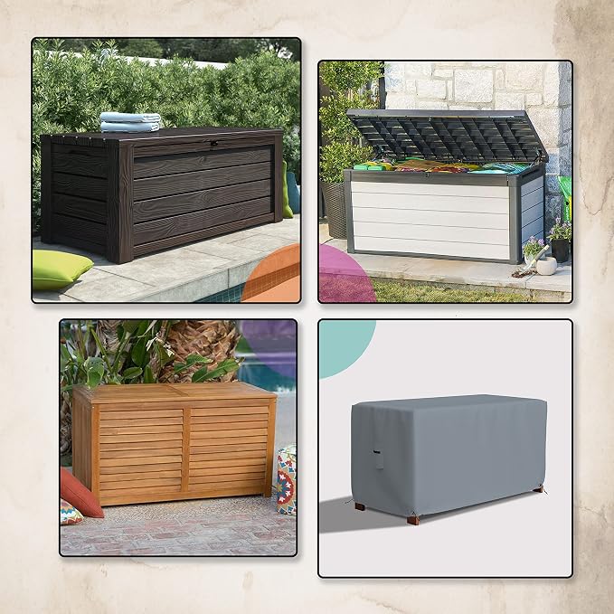 Covers & All Patio Deck Box Cover - Heavy Duty 18 Oz Waterproof Outdoor Yard Cushion Storage Box Protection 100% Weather Resistant with Air Pockets and Drawstring. (63” W X 30”D x 28”H, Grey)