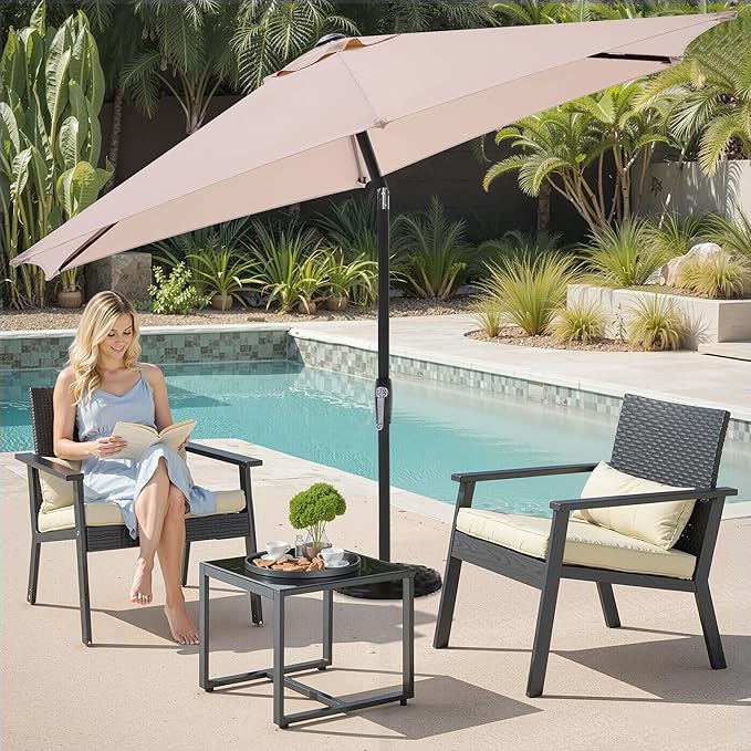 OLIXIS 9Ft Patio Umbrella with Tilt and Crank Button & Sturdy Ribs Waterproof, Patio Table Umbrella Perfect for Poolside, Terrace, Beach and Outdoor Restaurant