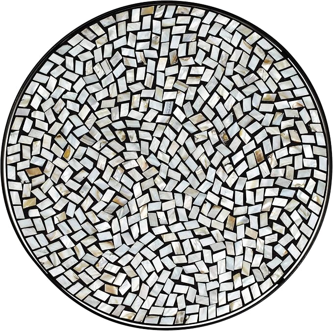 Teal Island Designs Zaltana Modern Black Metal Round Outdoor Accent Side Table 14" Wide Free-Form Mosaic Tile Tabletop Gracefully Curved Legs for Spaces Porch Patio Home House Balcony Yard Deck