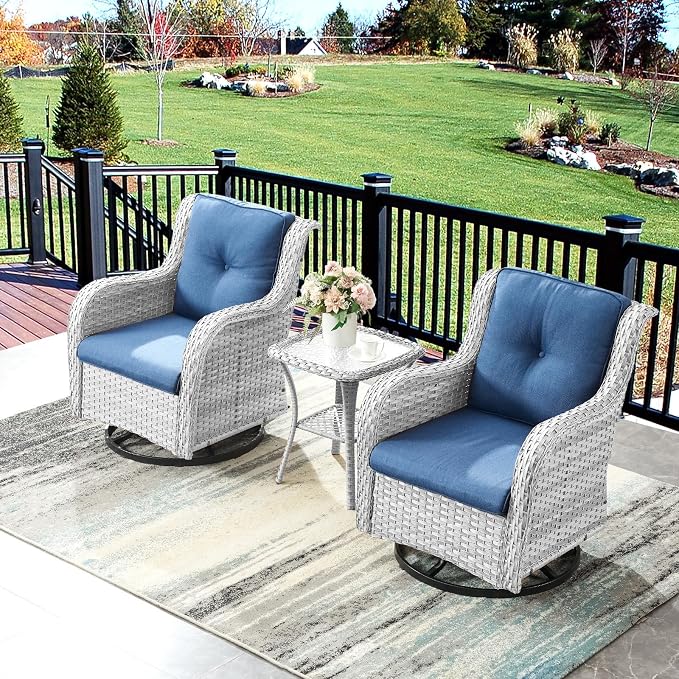 Small Outdoor Side Table - 50 LBS Weight Capacity Wicker Side Table with Storage, Tempered Glass Top Patio Side Table for Porch Balcony Deck Garden - Light Grey