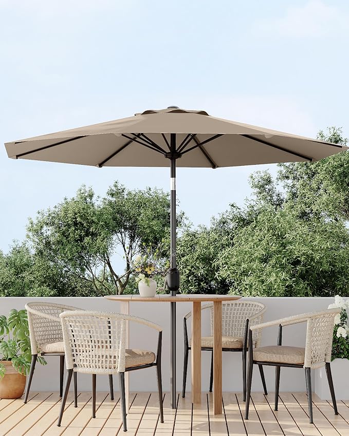 TROPOW 9FT Outdoor Patio Umbrella with 99.9% UV Protection Double-Layer Canopy, Strong Iron Frame, Crank Tilt & Detachable Pole for Easy Use, Perfect for Garden, Deck, Pool, Backyard & Patio Table,