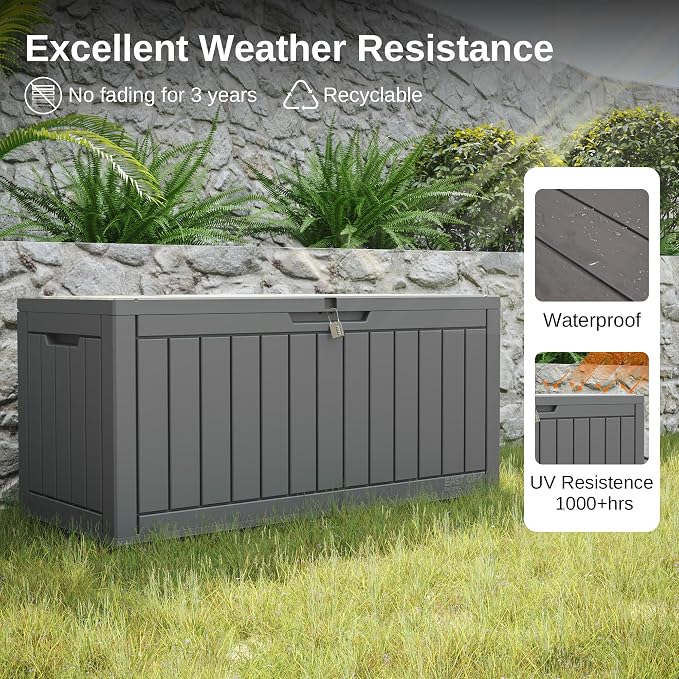 EAST OAK 60 & 90 Gallon Outdoor Storage Boxes Deck Boxes Waterproof Resin Bins for Patio Cushions Gardening Tools Toys