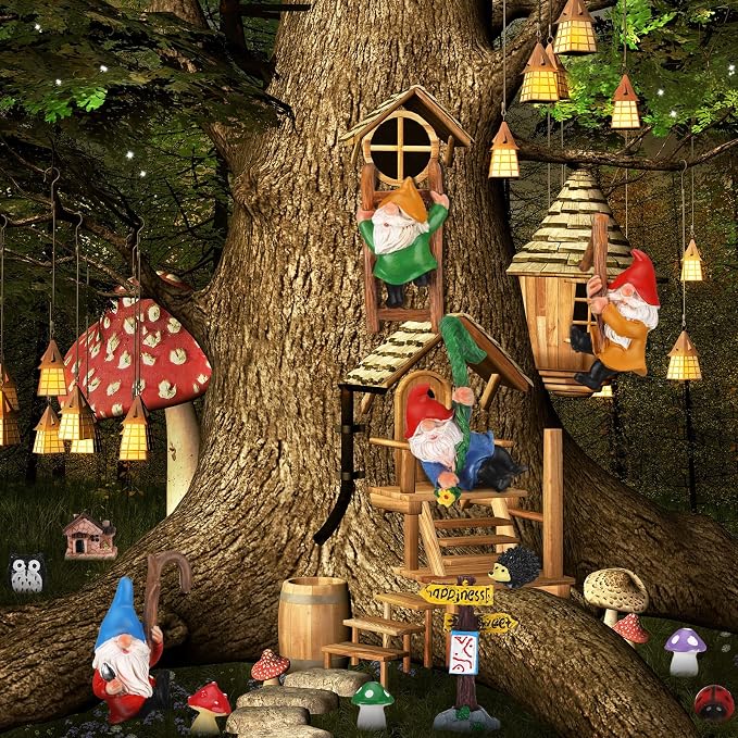 Jetec Gnomes Fairy Resin Statues Miniature Garden Accessories Mini Dwarf Figurine Fairy Miniature Ornament DIY Kit Micro Landscape Ornaments for Outdoor Indoor Patio Yard Lawn Garden (Climb Gnomes)