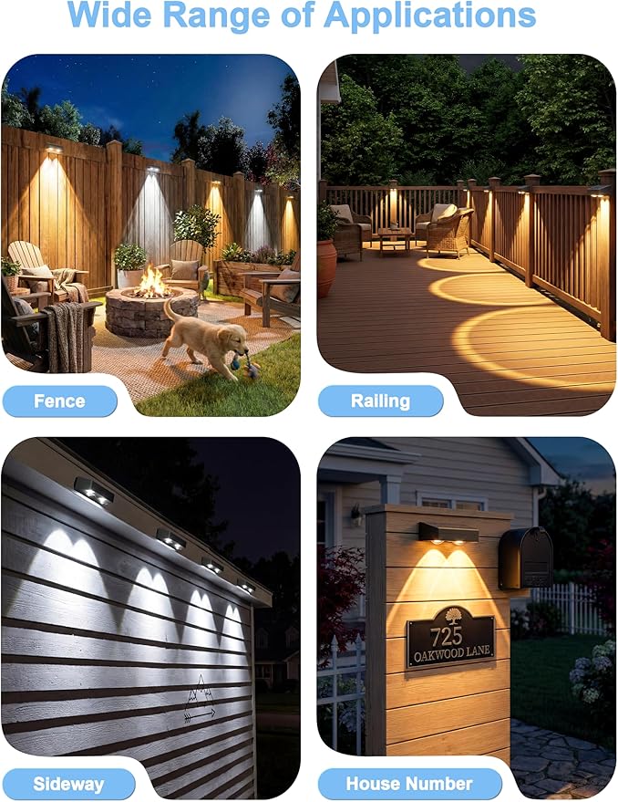 JOFIOS Solar Fence Lights with Remote, Warm White, Cool White and RGB Color Glow LED Outdoor Wall Lights, IP65 Waterproof Solar Lights for Fence, Backyard, Railing, and Deck, Home Improvement, 2 Pack