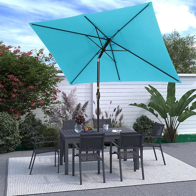 Kiss the Water 6.5' x 10' Patio Umbrella, Rectangular Outdoor Umbrella, Metal Pole Pool Umbrella with Crank and Push Button Tilt, Large Patio Umbrella with Polyester Canopy