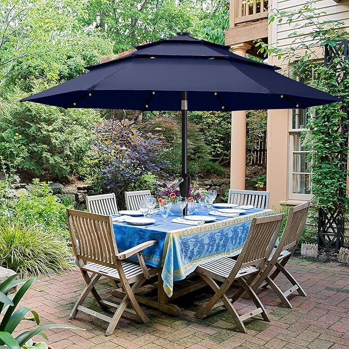 ABCCANOPY 10FT Solar Led Patio Umbrella 3-Tiers(Navy Blue)