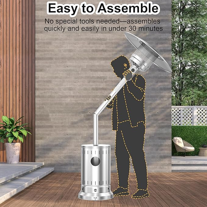DIAMONDFORGE 50,000 BTU Stainless Steel Patio Heater - Propane Patio Heater with Double-Layer Stainless Steel Burner, Space Heater, Outdoor Heaters with Wheels Used for Garden, Patio and Residential