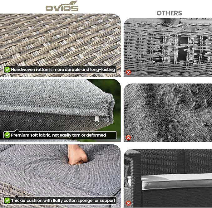 ovios 8-Piece Patio Furniture Set with L-Shape Sofa Chaise, Outdoor Sectional Couch Swivel Gliders, Modern Modular Wicker Rattan Conversation Set, Dark Grey