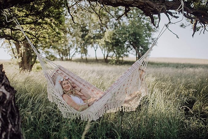 BYER OF MAINE Paradiso Hammock, Authentic Brazilian, Boho Style Bordeaux, Recycled Cotton/Polyester Blend, Double, 142" L x 68" W, Holds up to 400lbs