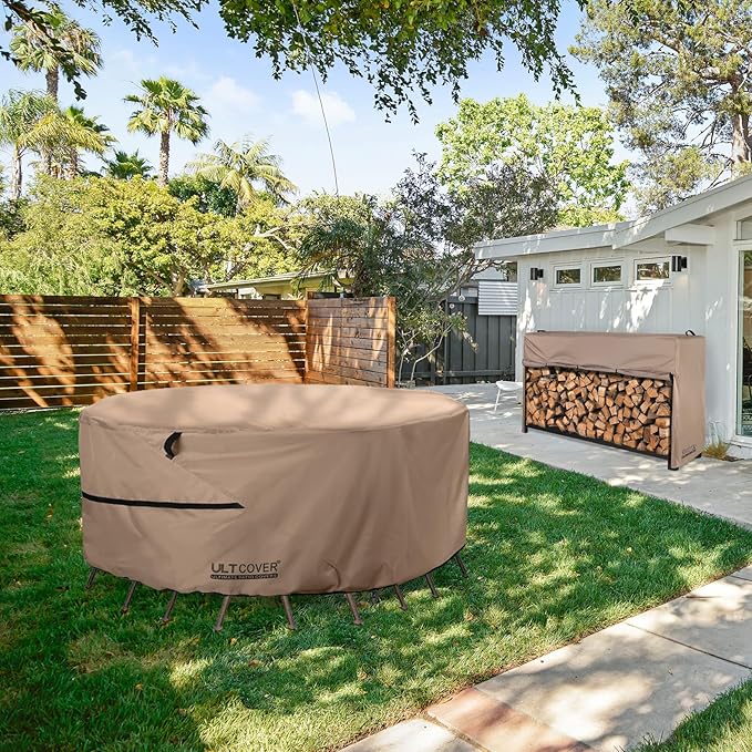 ULTCOVER Round Patio Furniture Cover - Outdoor Waterproof Table with Chair Set Cover 92 inch