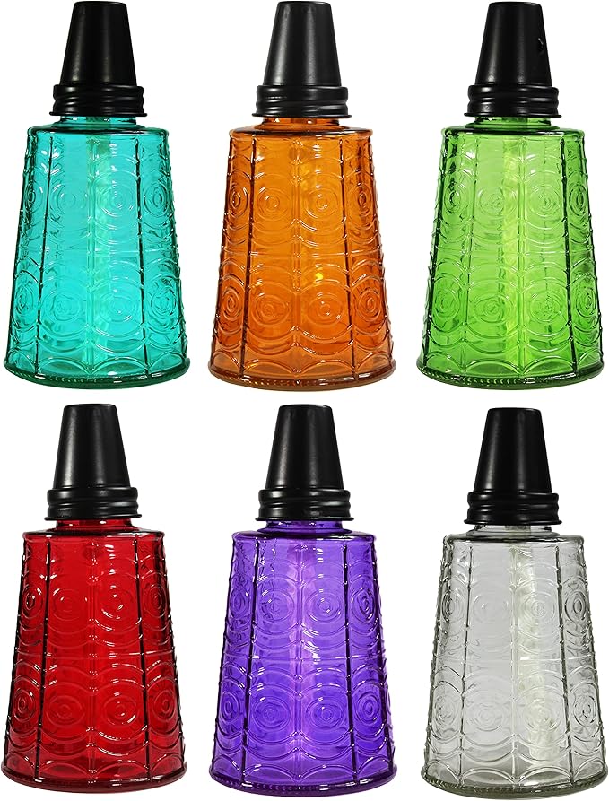 Seraphic Citronella Table Top Torches for Outdoor Patio, 16oz Decorative Glass Torch Citronella Candles for Outside Deck, Garden, Parties, Set of 3, Assorted