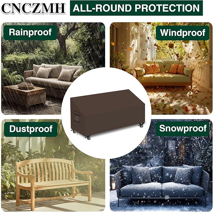 Heavy Duty Patio Sofa Covers Waterproof, Outdoor 3-Seater Couch Cover Waterproof, 600D Outdoor 2-Seater Loveseat Furniture Covers with Air Vent Handle 82.6''W x 39''D x 24''H/ 35''H Brown