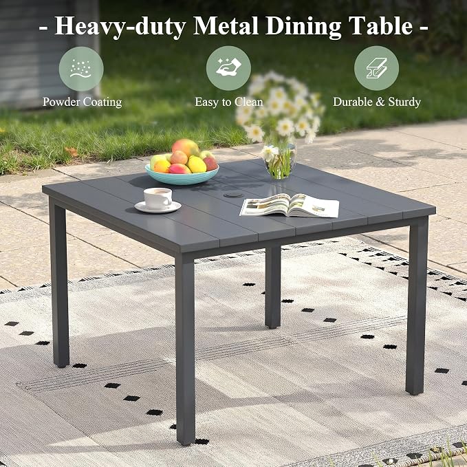 Patio Table and Chairs Set for 4, Outdoor Dining Set with 4 Stackable Dining Chairs and 40.2" x 40.2" Patio Square Dining Table for Backyard, Deck, Lawn, Garden, Grey & Dark Grey