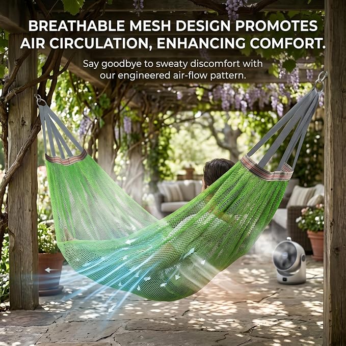 Outdoor Hammock Without Stand|Camping Hammock Lightweight Portable, Anti-roll Breathable Mesh Outdoor with Tree Straps & Carry Bag, Green (102.36x51.18in)