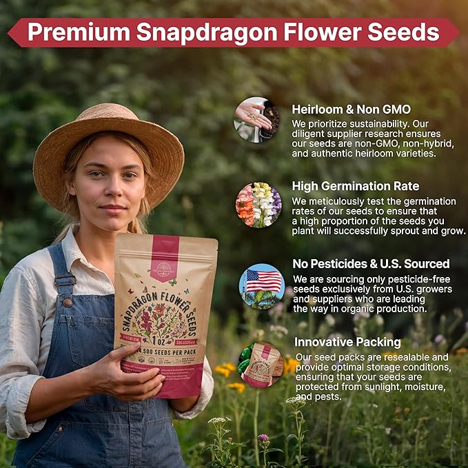 Snapdragon Flower Seeds Pack 1 oz - Over 414,500 Non-GMO Heirloom Snapdragon Seeds for Planting Indoor & Outdoor Gardening, Flower Seed for Home and Garden in Individual Packet, Floral Perennial Mix