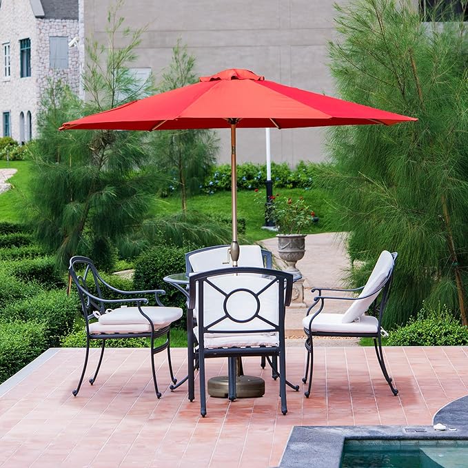 Domi 9FT Patio Umbrella Outdoor Market Umbrella with Silver Aluminum Pole, UV Resistant Canopy, Wind Vent, Tilt & Crank System, Perfect for Patio, Garden, Deck, Pool, Outdoor Dining, Red