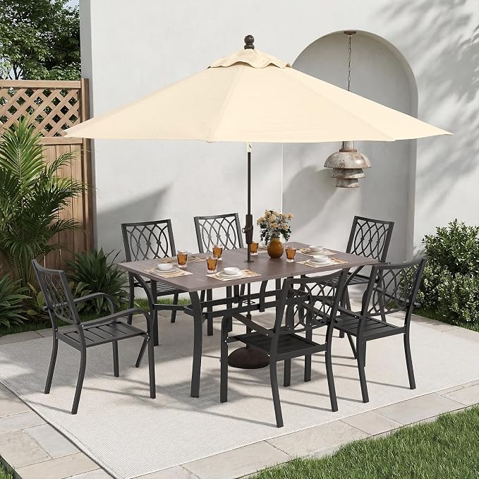 Outdoor Dining Table for 6-63" x 38" Matel Patio Table with E-Coated Finish, 1.6" Umbrella Hole for Garden, Backyard