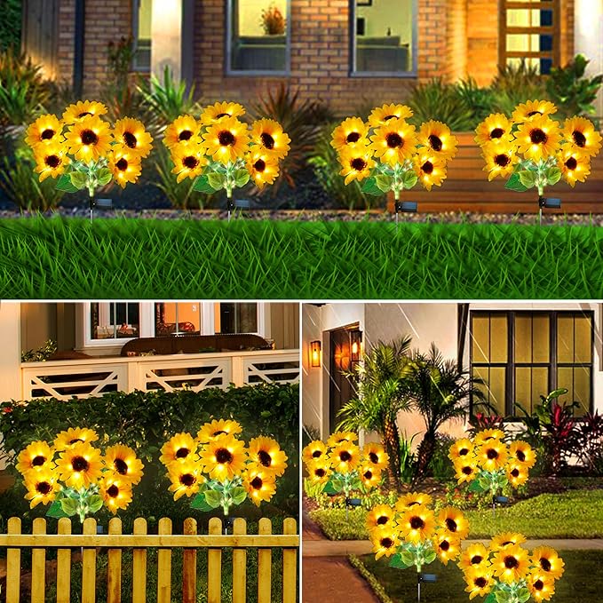 Solar Garden Lights - Solar Sunflower Outdoor Decorative Stake Lights Waterproof, Updated 60 LED Solar Flower Lights for Garden,Yard,Lawn,Pathway,Patio,Backyard Decor,Gifts for Mom(2 Pack)
