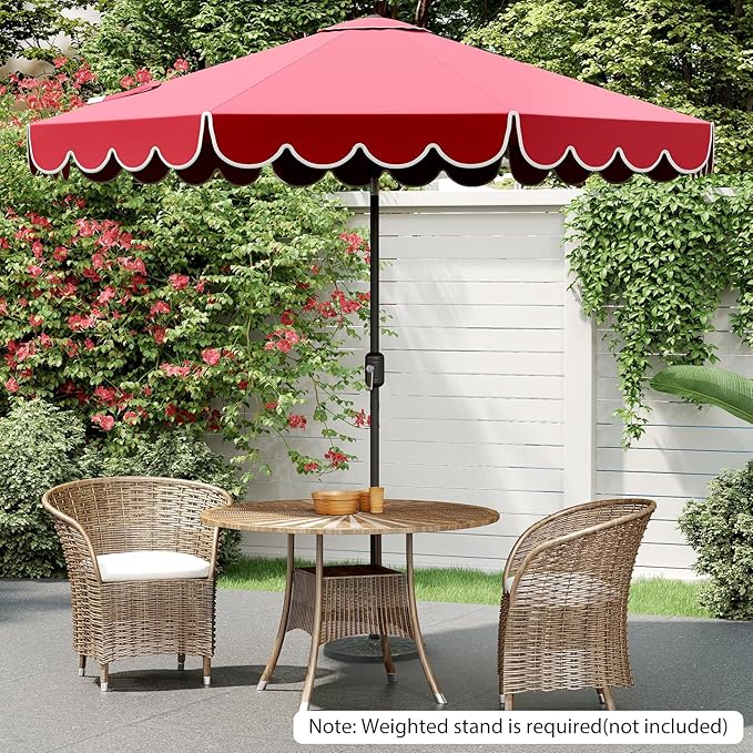 HAPPYGRILL 10 FT Patio Umbrella, Market Table Umbrella w/Crank, Push Button Tilt, Ruffled Edges, Vented Top & 8 Ribs, Outdoor Sun Shade for Poolside Backyard Beach