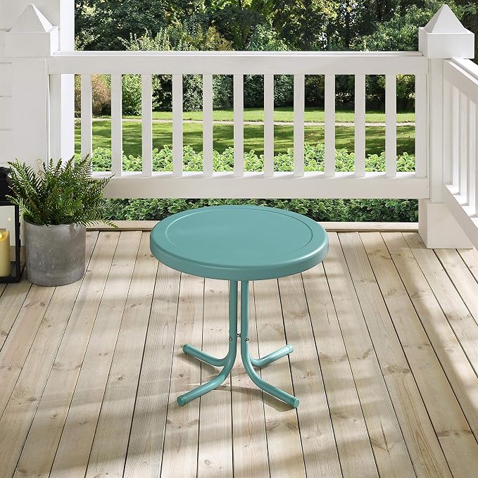 Pemberly Row Modern Sturdy Steel Metal Patio End Table, 22 x 22 x 19 in, Powder-Coated UV-Resistant Caribbean Blue Finish, Durable Outdoor Side Table for Deck, Porch, Backyard or Garden Use