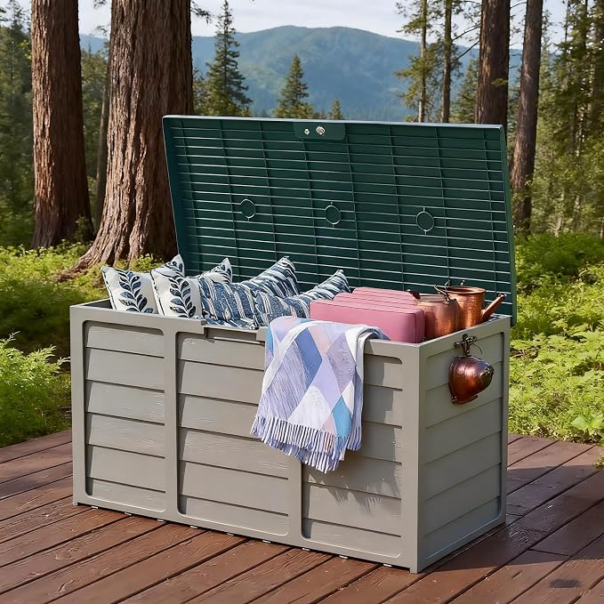 80 Gallon Large Deck Box,Deck Box Outdoor Storage Boxes (GREEN)