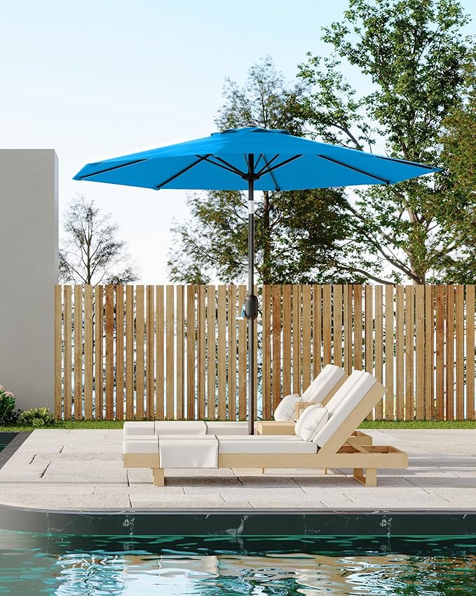 TROPOW 9FT Outdoor Patio Umbrella with 99.9% UV Protection Double-Layer Canopy, Strong Iron Frame, Crank Tilt & Detachable Pole for Easy Use, Perfect for Garden, Deck, Pool, Backyard & Patio Table,