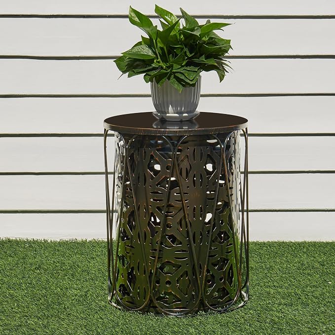 Y&M Set of 3 Metal Round Patio Side Tables, Multifunctional Coffee Table End Table for Indoor & Outdoor Garden Stool Modern Design - Black with Bronze