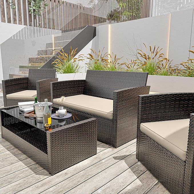 3 Pack Outdoor Patio Seat Cushions Replacement Covers Fit for 4 Pieces 4-Seater Wicker Rattan Patio Conversation Set Loveseat Chair Couch Furniture,36x18x2,18x18x2,Cream-Cover Only