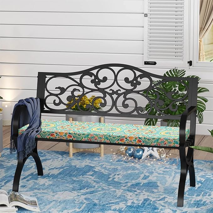 FUNHOME Outdoor Cushion Covers,48" x 18" x 3", No Insert! Patio Cushion Covers Replacement for Outdoor Furniture,Water Resistant Patio Bench Loveseat Covers 1 Pack, Cyan Circle (Covers ONLY)