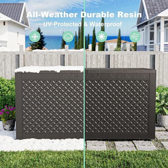 New 121 Gallon Outdoor Storage Box, Resin Deck Boxes Waterproof, Indoor Outdoor Bin for Package Delivery, Patio Cushions, Gardening Tools, Lockable, UV Resistant