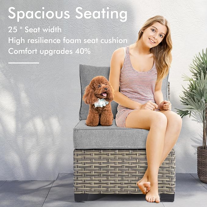 9 Pcs Outdoor Sectional Patio Furniture Set with Swivel Rocking Chairs - All Weather Wicker Modular Outside Sectional Couch,Patio Seating Outdoor Conversation Set for Deck Yard Garden,Dark Grey