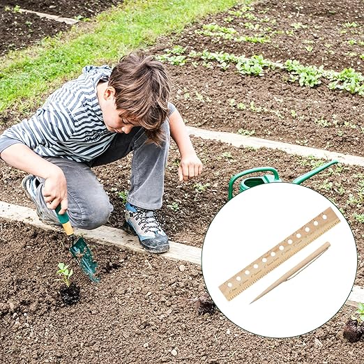 Spacer Tool Seeder Planting Ruler – Seeding Spacing Ruler Template with Plant Dibble, Precise Planting for Vegetable, Garden, Yard, Wooden with Holes