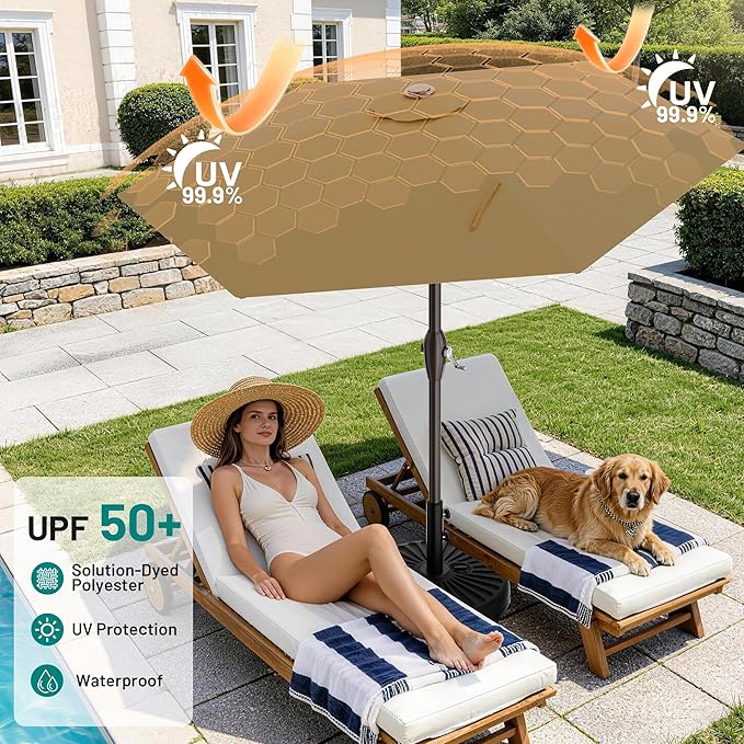 AreShark 7.5FT Patio Umbrella Table Market Umbrella w/Tilt and Crank, Heavy-Duty Outdoor Umbrellas for Pool, Deck, Garden and Backyard, Khaki
