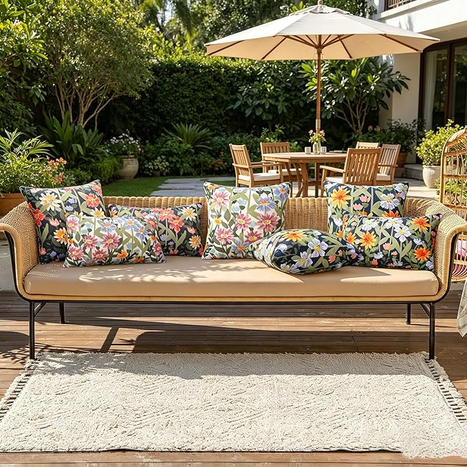Pyonic Spring Summer Floral Outdoor Pillow Covers 18x18 inch Waterproof Throw Pillow Covers Outdoor Pillows for Patio Furniture Garden Bench Porch,Navy