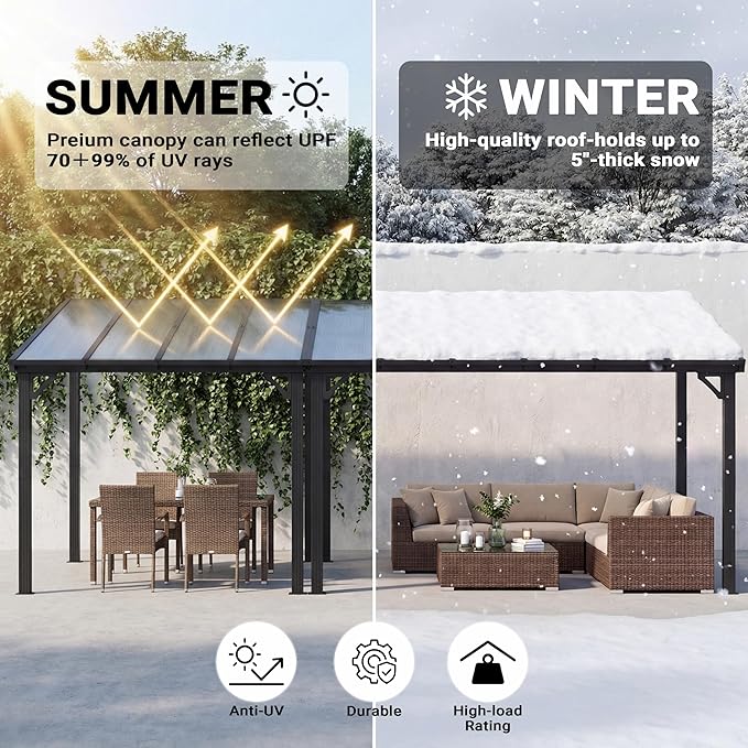 AirWire 10x20 FT Gazebo, Pergola Awnings for Patio with Hardtop Gazebos on Clearance, Patio Covers for Shade and Rain, Lean to Gazebo Sunroom Patio Canopy Outdoor Pergolas for Patios, Decks, Backyard