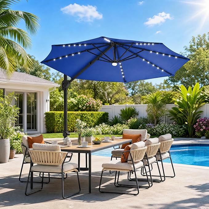 Garvee Cantilever Patio Umbrella 10ft Large Round Umbrella Outdoor Market Umbrellas 360°Rotation Offset Hanging Outdoor Shade for Patio