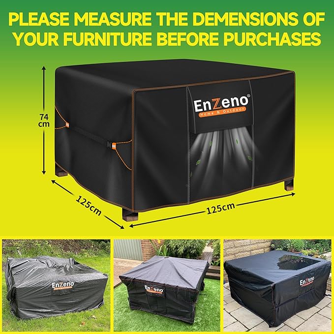 Enzeno Patio Furniture Set Cover Waterproof, Square Outdoor Table and Chair Set Covers, Heavy Duty Outside Weatherproof Garden Rattan Set Covers for Protection 49" L x 49" W x 28" H Black