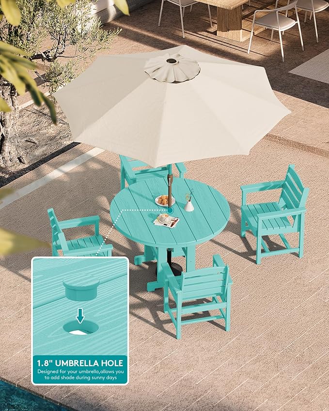 SERWALL 5-Piece Patio Dining Sets, HDPE Outdoor Table and Chairs Furniture Set, 45" Round Dining Table and 4 Dining Chairs, Aruba