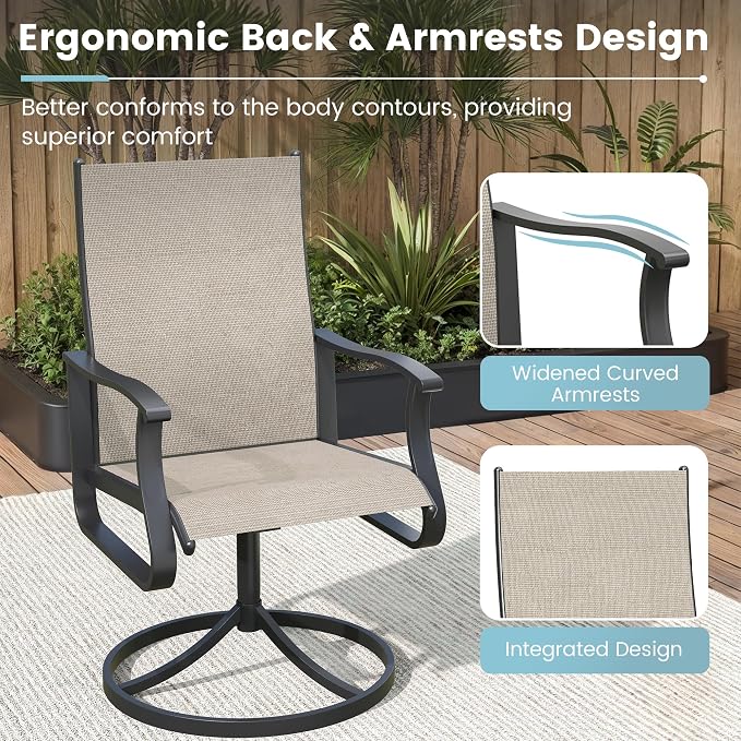 5 Pieces Patio Dining Set, Patio Outdoor Furniture Set of 4 Patio Swivel Dining Chairs and 39" Patio Spliced Round Tabletop with Umbrella Hole, for Deck, Backyard, Poolside & Garden